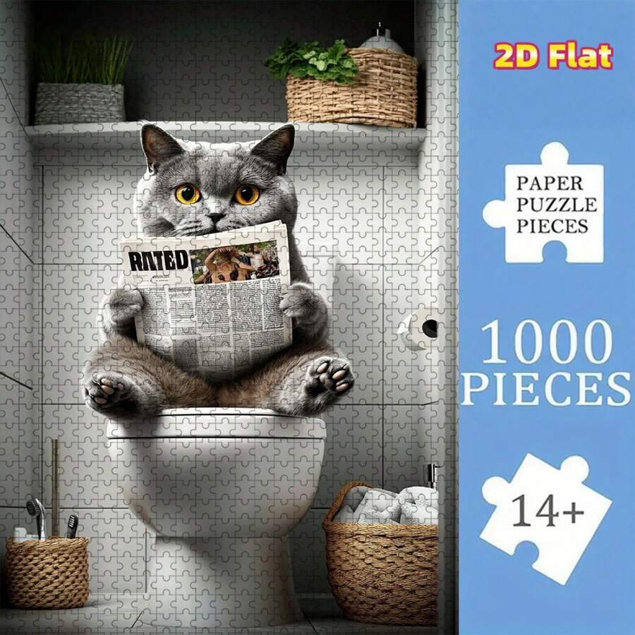 1 Caja (1000 piezas) Rompecabezas plano 2D para adultos con gatos British Shorthair leyendo, que mejora la coordinación mano-ojo, regalo educativo para Halloween, Acción de Gracias, Navidad, Año Nuevo, Día de San Valentín, para mayores de 14 años, juego de rompecabezas avanzado para adultos