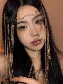 1pc Fashion Chain Tassel Hair Chain, Women Party Makeup Prom Headpiece