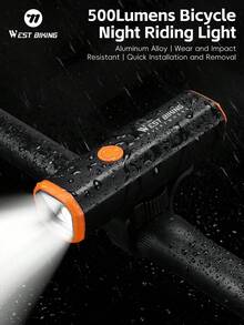 WEST BIKING Cycling Headlights - 500 Lumen LED Headlights For Road/Mountain Bikes | USB Rechargeable Bicycle Lights With 4 Modes | Waterproof Bicycle Headlights