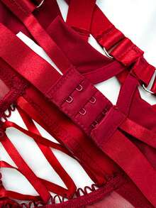 weiweihu Sexy Multicolor Strap Style Tights, Hollow-High Elasticity, Fabric, Adult Women's Underwear, Adult Clothing/Strap Details/Hollow.  Intimate Moments  High-Selling Hot-Selling Women's Sexy Underwear Set  Halloween Costumes Women  Lingerie Set>Sexy Halloween Costumes Women  Y2k  Shapewear  Halloween Pajamas - 酒紅色 - 查看 5