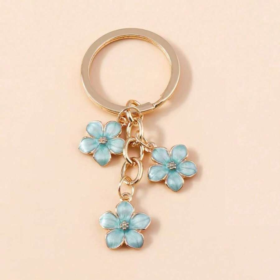 XJJX Flower Keychains Charm, Cherry Blossom Enamel KeyChains Cute Floral Keyring - 藍色 - 查看 1