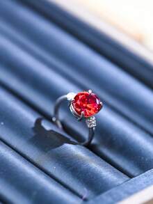 1 pieza Anillo de estilo minimalista europeo y americano, nuevo anillo de piedra de jade de moda, anillo de rubí, anillo ajustable de amatista, diseño de incrustación facetada, joya regalo para novia, anillo de lujo para decoración de boda, fiesta, vacaciones, uso diario casual