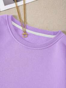 LCWomen's Drop Shoulder Long Sleeve Sweatshirt,Long Sleeve Tops Graduation,Back To School Outfits,Graduation,Teacher Outfits Women,Back To School Pullover Fall OutfitCasual Daily Wear - 淡紫色 - 查看 6
