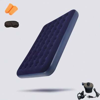 Colchón Inflable Matrimonial Con Bomba Aire Color Azul Hasta 300kg De 191cm X 137cm X 22cm Pvc Forrado Con Vellón, Portátil Exterior Genérica Camping