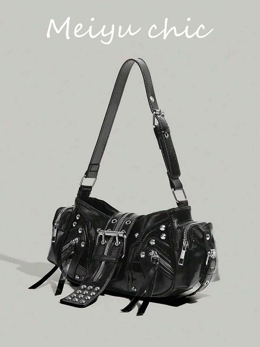 Women's Punk Style Rivet Design Corns Buckle Shoulder Bag - View 1