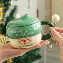 Neue Geschenkbox Verpackung Weihnachten süße Keramiktasse mit Deckel, Haushalt, Büro, Paartasse, hochwertiges Souvenir, ideales Weihnachtsgeschenk