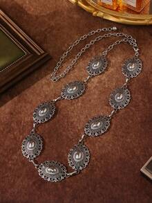 1件装女士金属雕花波西米亚西部风复古腰链，休闲时尚 - 銀大花腰鍊 - 查看 3