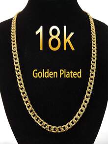 6mm 18K Gold Plated Men's Hip-Hop Necklace, Gift And Party Jewelry Set, Men's Fashion Stainless Steel Chain Necklace, Daily Ornamental Punk Hip-Hop Style Cowboy Wide Chain And Four-Sided Steel Style Street Men's Necklace