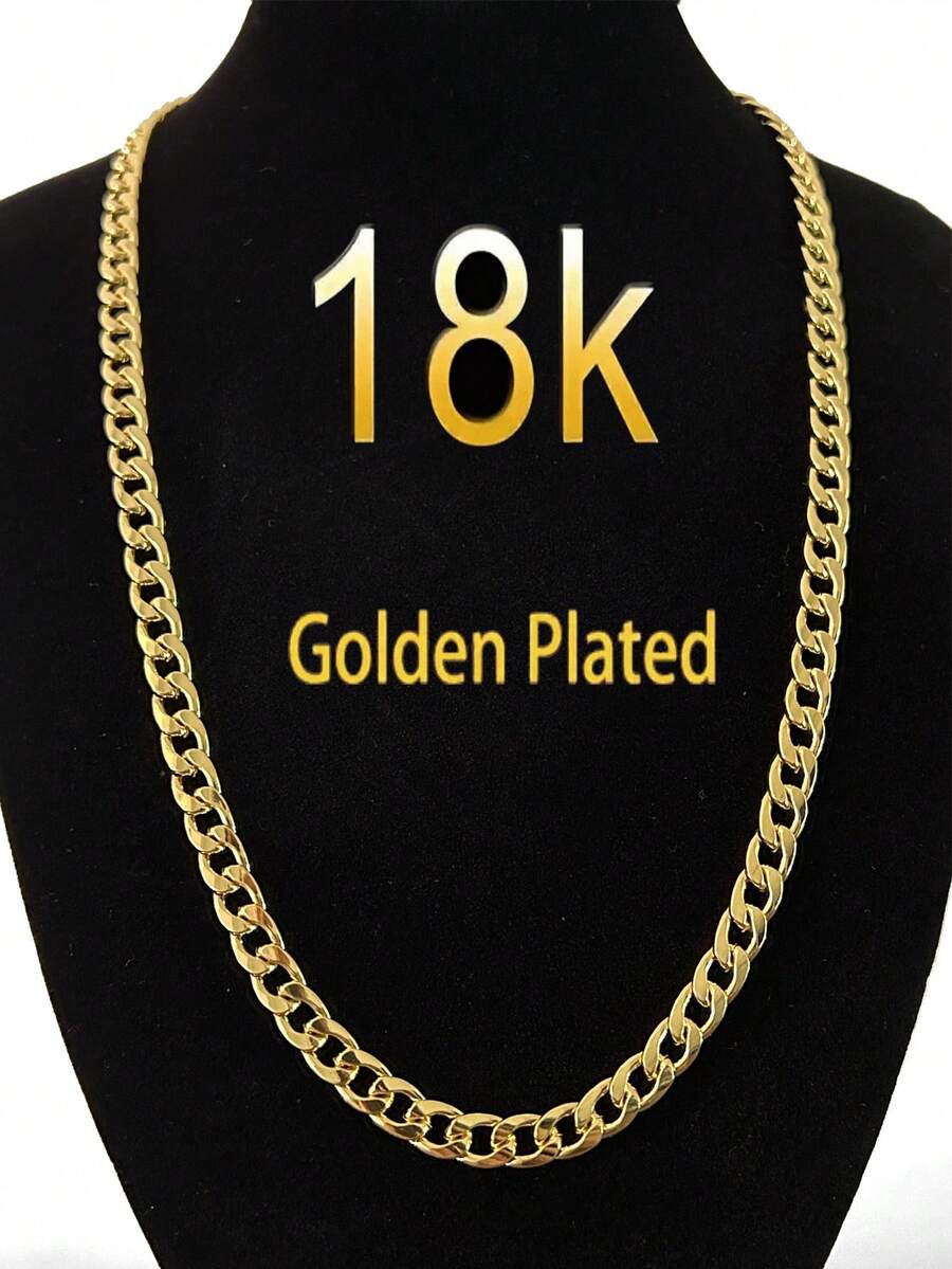 6mm 18K Gold Plated Men's Hip-Hop Necklace, Gift And Party Jewelry Set, Men's Fashion Stainless Steel Chain Necklace, Daily Ornamental Punk Hip-Hop Style Cowboy Wide Chain And Four-Sided Steel Style Street Men's Necklace