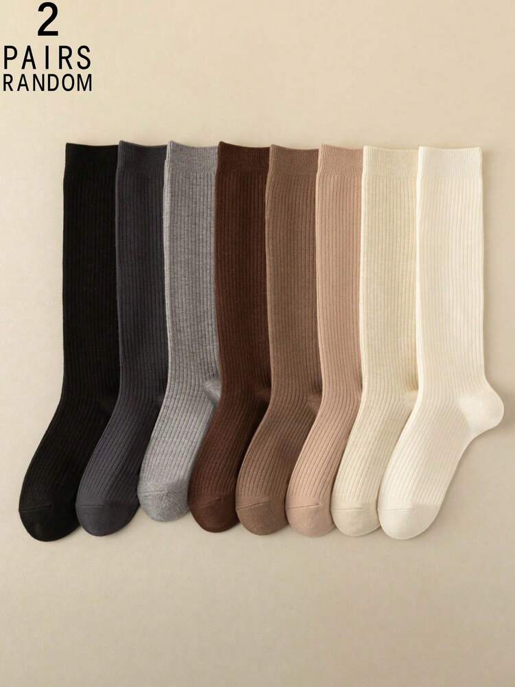 2双装女士纯色简约JK风格过膝袜，Y2K风格，舒适袜子 - 彩色 - 查看 10