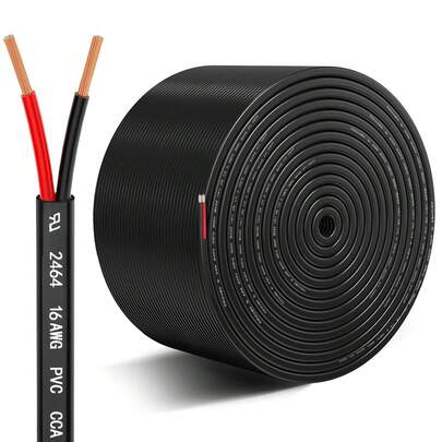 1PC 16 Gauge Wire 2 Conductor Electrical Wire, 16 AWG 1.309mm² Wire PVC Cord, 12V/24V DC Low Voltage/Copper-Clad Aluminum(CCA) 2 Wire For Automotive Wire LED Strips Lamp Lighting Marine(5M/9.2M/15.3M/30.5M)