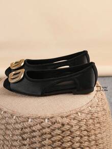 Women's Ballet Flats, Fashionable Square Toe Slip-On Soft Bottom Shoes, Versatile Flat Shoes, Black Flat Button Shoes, Size Run Large, Plus Size 35-43