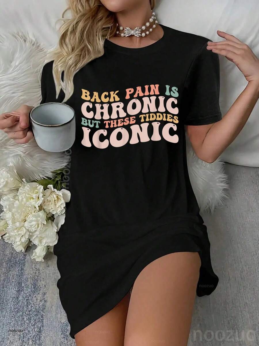 Big Boob Humor Iconic Funny Inappropriate Embarrassing Dress Pajamas Sleepdress Nightshirt - 黑色 - 查看 1