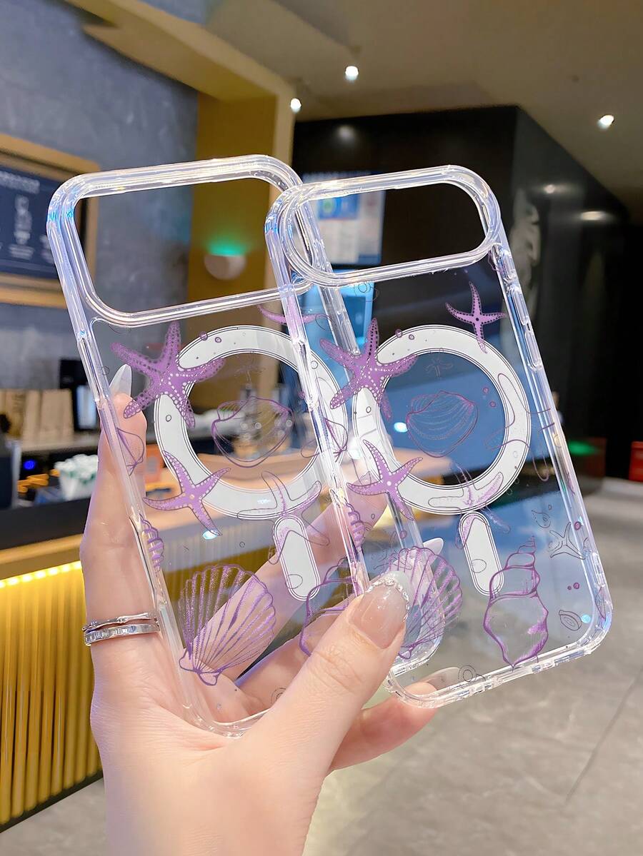 Lilafarbene Schutzhülle mit Seestern-Muster, magnetische Handyhülle für den Sommer-Strand-Stil, ästhetisches süßes Design, stoßfester Fallschutz, kompatibel mit iPhone 17Promax 17Air 16E 16 15 14 13 12 11 X XS XSMAX Plus Pro S25Ultra S25EDGE S25 S24 S23 S22 plus FE Hülle - Transparenz(clear) - Übersicht 1