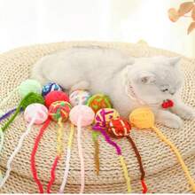 Colorful Woven Yarn Ball Cat Toy With Bell, Cute & Fresh, Chewing & Playing Toy For Cats, Pet Supplies