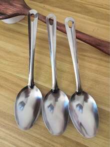 1pc/2pcs Stainless Steel Serving Spoon - Large Size, Ergonomic Metal Self-Serve Spoon, Suitable For Hotel, Cafeteria, Home Use And Outdoor Picnic, Elegant And Durable