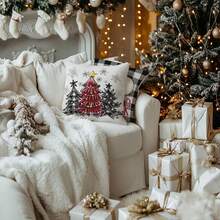 4PCS Christmas Decorative Pillow Cover, Featuring Santa Claus, Snowman, Christmas Tree, Hello Winter, Snowflakes, Festive Cottage Decor, Suitable For Home Decoration, Single-Sided, Pillow Insert Not Included