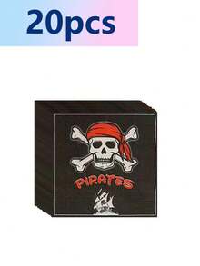 10pcs Theme Party Supplies Birthday Party Decoration Supplies Disposable Paper Plates Paper Towels Paper Cups Exquisite Crafts Fashion Match Party Pirate Skull Picnic Adventure