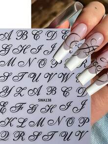 Retro English Letter Pattern 3D Nail Stickers, 3D Black Gothic Letter Nail Stickers, Fashionable And Romantic English Word Alphabet Character Symbol Design DIY Stickers, Y2K Self-Adhesive Slide Nail Decoration, Y2K Self-Adhesive Slide Nail Decoration Accessories
