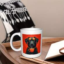 11oz Steampunk Black Labrador With Glasses Design Ceramic Coffee Mug - Fun Dog Lovers On Birthdays,, New Year, Heat-Resistant Insulated Ceramic Cup Suitable Hot And Cold Drinks, Coffee Bar Accessories, Humorous Pattern, Bright Colors - White - View 7