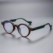 New Retro Round Fashion Glasses, Stylish Small Frame Round Face Non-Prescription Glasses, Contrast Color Vintage Elegant , All Season
