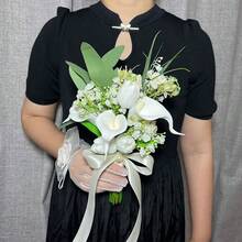 新娘伴娘捧花，浪漫白色郁金香人造花婚礼摄影捧花，婚礼拍照道具，新娘香槟白人造花捧花，适用于婚礼、情人节、家居装饰、生日、毕业典礼及其他场合 - 彩色 - 查看 8