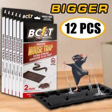 High-Efficiency Sticky Mouse Traps (8/12-Pack) | Super Strong Adhesive Glue Boards For Mice, Cockroaches, Spiders & Insects ,  Indoor/Outdoor Use & Easy To Install