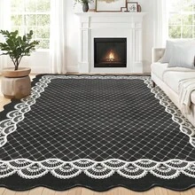 Home Decor Kitchen Area Rug Bordered Thin Carpet Non Shedding Non Slip Stain Resistant Floorcover Low Pile Printed Washable Hallway Runner Rug Soft Easy To Clean Mat Throw Rug For Bathroom Bedroom Living Room Dinning Room Laundry - Black - View 3