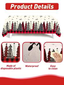 1pc Christmas Tree Tablecloth, Black Red Plaid Christmas Tree Snowflake Style Pattern Table Cloth, Christmas Party Disposable Table Cloth, Christmas Home Dining Table Cover, Home Decor, Room Decor, Table Decorations, Christmas Gifts, Xmas Party Favors, Christmas Ornaments, Merry Christmas Party Decoration Supplies, 2025 Christmas Decoration, 2026 New Year Decoration, Decor - Red Plaid Christmas Tree - View 9