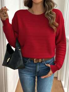 Suéter feminino casual elegante com laço decorado e ombros caídos, manga comprida, roupa para outono/inverno, ano novo