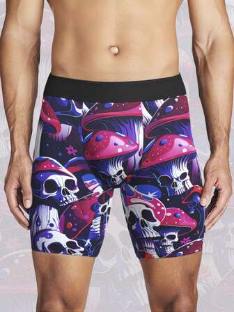 1 Piece Men's Boxer Briefs, Halloween-Whimsical Magic Mushrooms Paired With Spooky Skull Designs, Briefs For Boyfriend Husband, Holiday Anniversary Gifts For Him, Gifts For Boyfriend