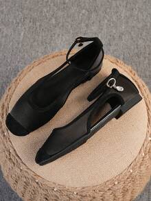 Women's Ballet Flats, Fashionable Square Toe Slip-On Soft Bottom Shoes, Versatile Flat Shoes, Black Flat Button Shoes, Size Run Large, Plus Size 35-43