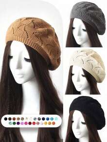1pc Women Knitted Casual Everyday Beret Hat, Solid Color, Fashionable & Versatile Ladies' Beret Hats For Autumn And Winter - Multicolor - View 2