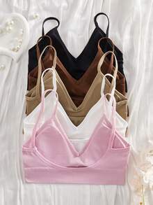 5件套少女无缝舒适运动文胸，基础款内衣，适合学生女生 - 彩色 - 查看 2