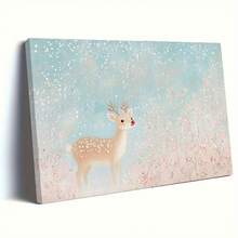 1pc Canvas Painting, Christmas Reindeer Mural Girl Christmas Decoration Pink Christmas Print, Wall Art Print, Home Decor, Perfect Holiday Gift For Him Or Her, Canvas Wall Art,Posters For Room,Home Decor,Room Decor Aesthetic,Room Decoration Stuff.Optional Frame, Room Decor