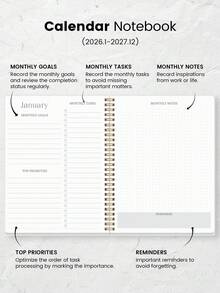 1 Stück 2026–2027 Monatskalender Notizbuch, Jan 2026-Dez 2027, 2-Jahres-Spiralmonatsplaner mit Kalender, Notizen & To-Do-Listen, Termine, Fristen, Feiertage, für Schule, Bürobedarf, Halloween