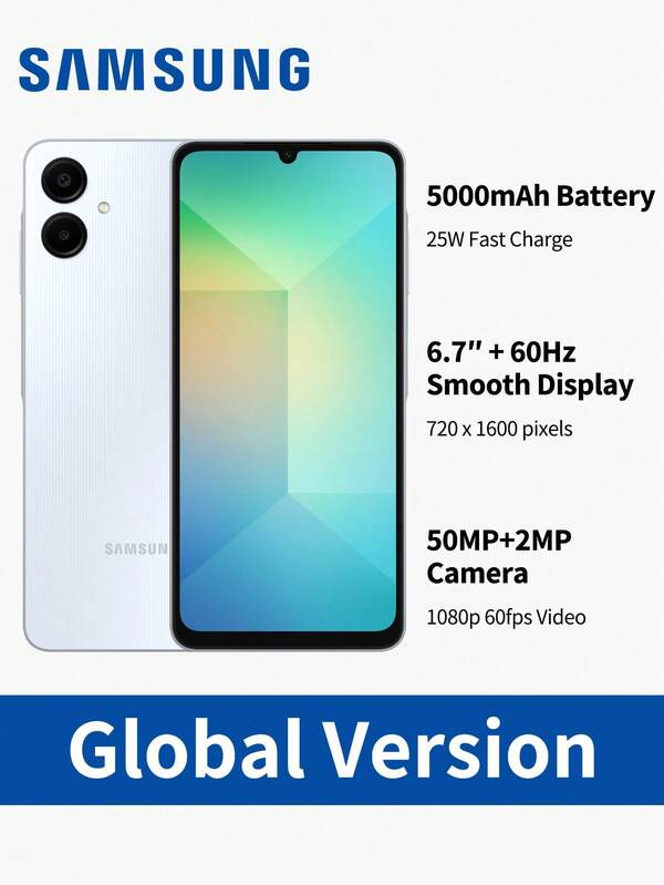 Samsung Galaxy A06 4G Smartphone (4GB+128GB) (6GB+128GB) (4GB+64GB)| 6.7" Large HD+ Display | 50MP Triple Camera | 5000mAh Long-Lasting Battery | Side Fingerprint Sensor | Android Upgrades | Multitasking Performance | Health & Digital Wellbeing | Sleek Design | 4G LTE Connectivity | USB Type-C | Perfect For Streaming, Work & Photography