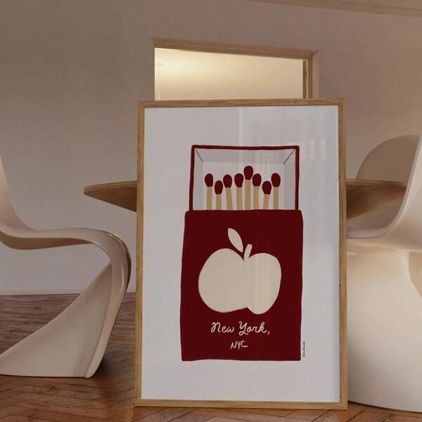 1 peça de arte de parede sem moldura de Nova York, caixa de fósforos, impressão de caixa de fósforos, arte de carrinho de bar, pôster vintage de caixa de fósforos, arte moderna para sala de estar, impressão retrô de caixa de fósforos