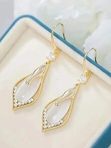 1 pieza Pendientes colgantes de ojo de gato con piedras de cristal de lujo con diseño geométrico de moda, pendientes largos únicos de estilo francés elegante y versátil - Multicolor - Ver 5