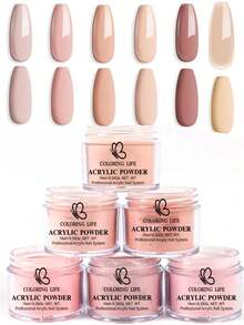 6pcs Nude Acrylic Powder Nail Art Acrylic Powder Nude Acrylic Powder 6 Colors Acrylic Nail Powder Skin Tones Brown Neutral Nail Acrylic Cover Powder For Nail Art Extension No Nail Lamp Needed (C3-Nude Neutral)