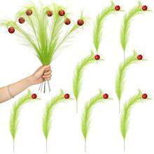 8 Peças Picks de Duende de 40cm com Ramos Verdes Fofos com Bolas Vermelhas Brilhantes, Decorações Artificiais Semelhantes a Penas para Topo de Árvore de Natal, Ornamentos, Guirlanda, Artesanato DIY, Arranjos Florais, Lembrancinhas de Festa, Decoração Sazonal