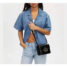 Coach COACH Women's Crossbody 18 Flap Purse Embossed Logo Snap Closure Multi Pocket Convertible Crossbody Clutch Mini Size Black CN313