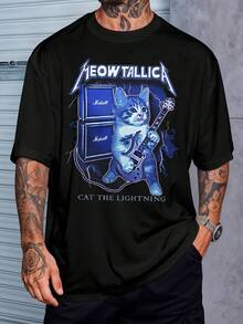 Meowtallica Band T-Shirt Cat Guitar Shirt Blouse Unisex Men Women 100% Cotton Top Premium Streetwear New Release Fast Shipping Various Colors!! Plus Size - màu đen - Xem 1