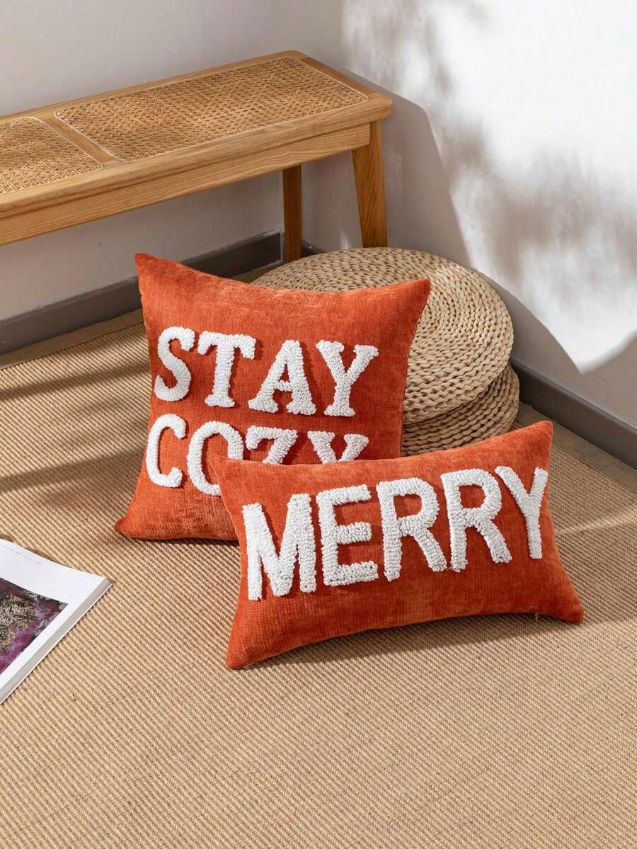 1pc/2pcs Pumpkin Pattern Embroidered Pillow Cover, Daily Home Use Bedroom Headboard Cushion Cover, Living Room Sofa Car Pillow Case, Halloween Christmas New Year Outdoor Garden Home Textile Decorative Pillow Covers, 45*45cm, Without Core Christmas Decorations Christmas Decoration Christmas Decorations Home Room Decor Home Decor