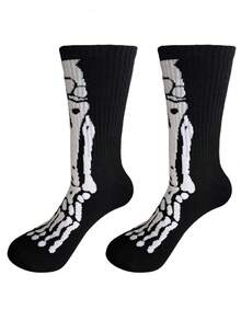 3/5/10 pares de calcetines de tubo medio unisex con diseño de esqueleto de dibujos animados aleatorios, suaves, cómodos, transpirables y versátiles para todas las estaciones, adecuados para uso diario y fiestas de Halloween