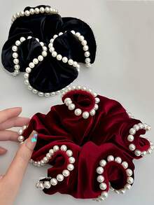 1 szt. aksamitna perłowa gumka do włosów, bardzo duża, 15 cm, elegancka i szykowna ozdoba do włosów dla kobiet, gumki do włosów, gumki do włosów