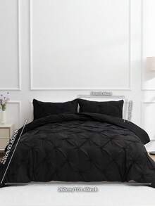 3pcs Gathered Floral Pleated Solid Color Comfortable Oversized Bedding Set, 3-Piece Luxury Brushed Super Soft Fiber Duvet Cover Set With 2 Pillowcases, Soft & Cozy - Black - View 17