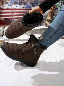 Women's Lightweight Snow Boots Winter Anti-Slip Ankle Boots Waterproof Slip-On Warm Fur Lined Sneakers(55 Is Not A Pair Of Shoes, But The Insoles.) - 咖色 - 查看 1
