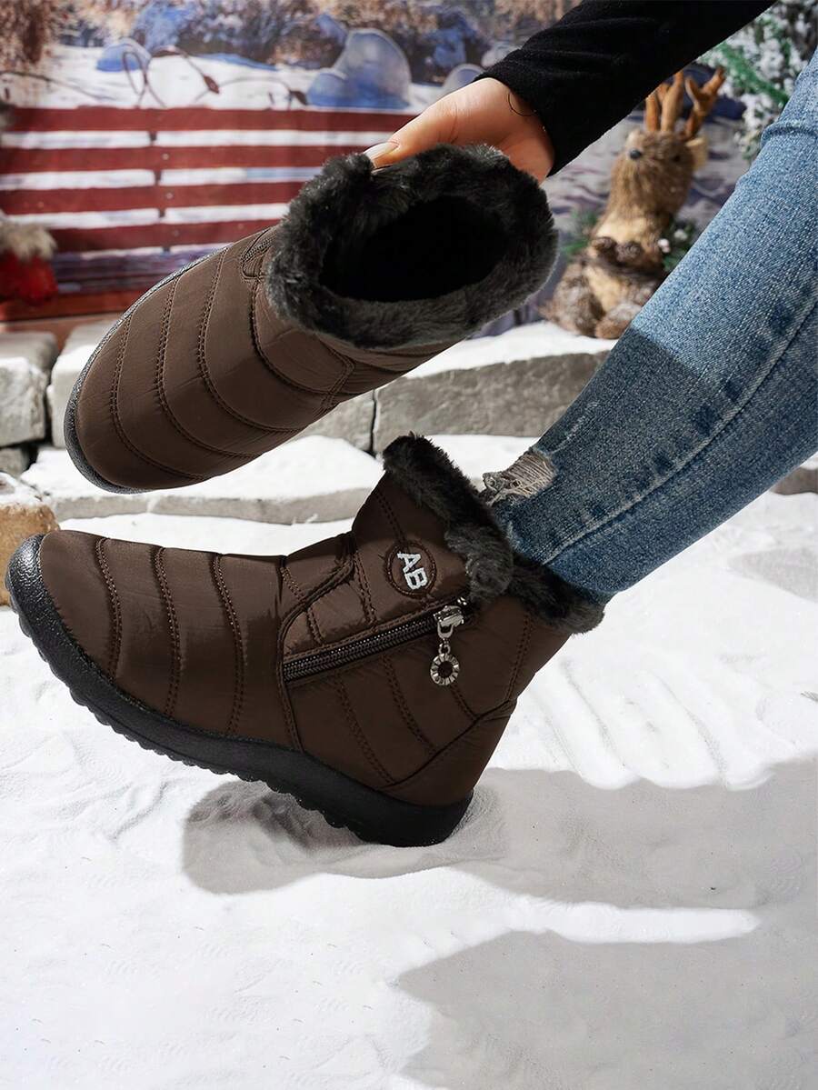 Women's Lightweight Snow Boots Winter Anti-Slip Ankle Boots Waterproof Slip-On Warm Fur Lined Sneakers(55 Is Not A Pair Of Shoes, But The Insoles.) - 咖色 - 查看 1