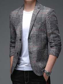 男士休闲通勤格子西装外套